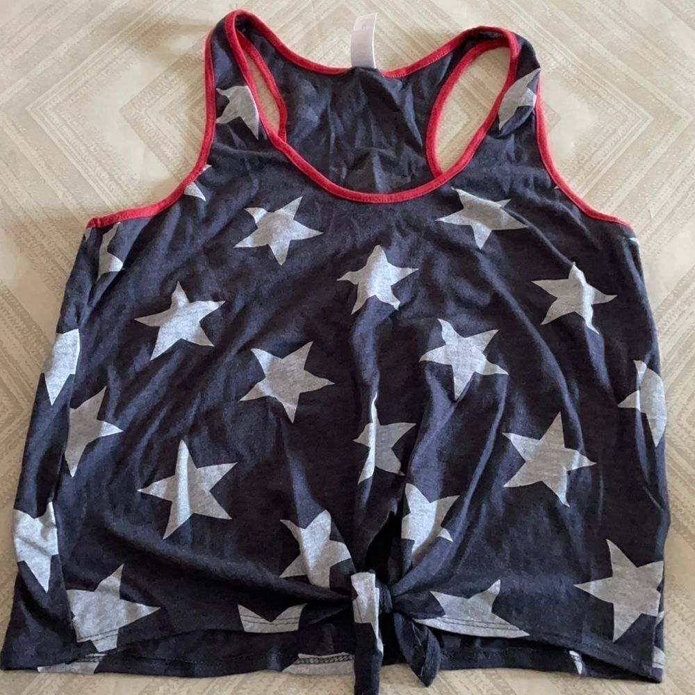 Alternative Dark Blue with White Stars Tie Tank Top